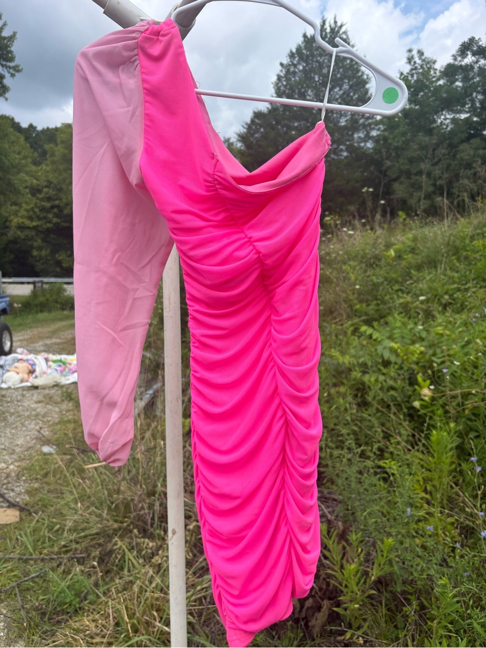 Hello Molly Hot Pink Ruched One-Shoulder Mini Skirt